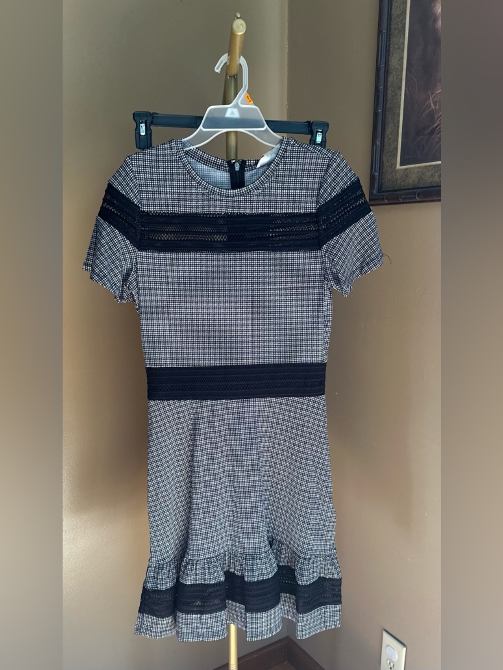 Michael Kors Black and White Plaid Short Sleeve Dress